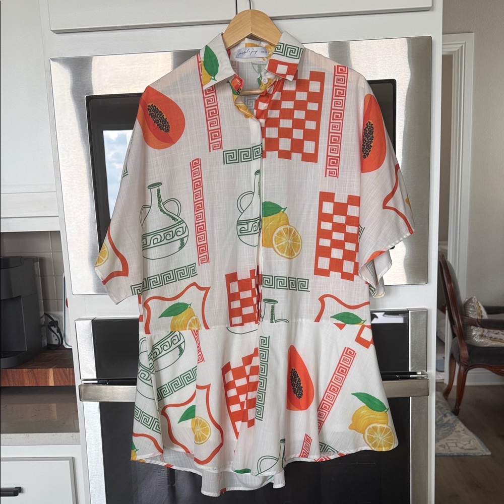 Petal & Pup White Short-Sleeve Jumpsuit with Orange, Green & Yellow Print